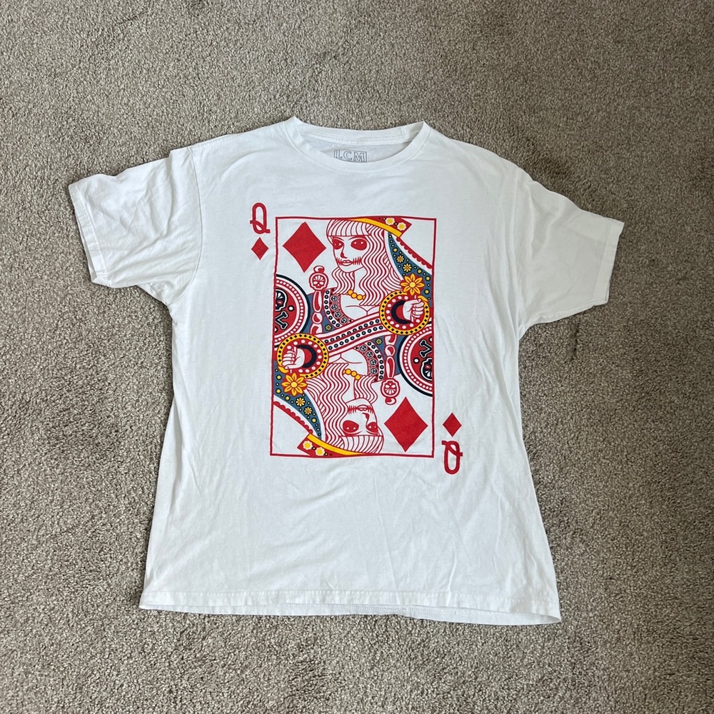 LCM Halloween Queen of Diamonds Day Of The Dead T-Shirt size L White Short Sleev